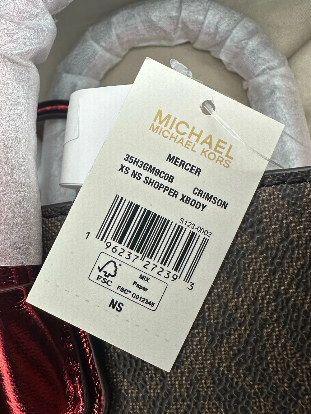 MICHAEL KORS Brown MK Logo Satchel with Red Accent Handles